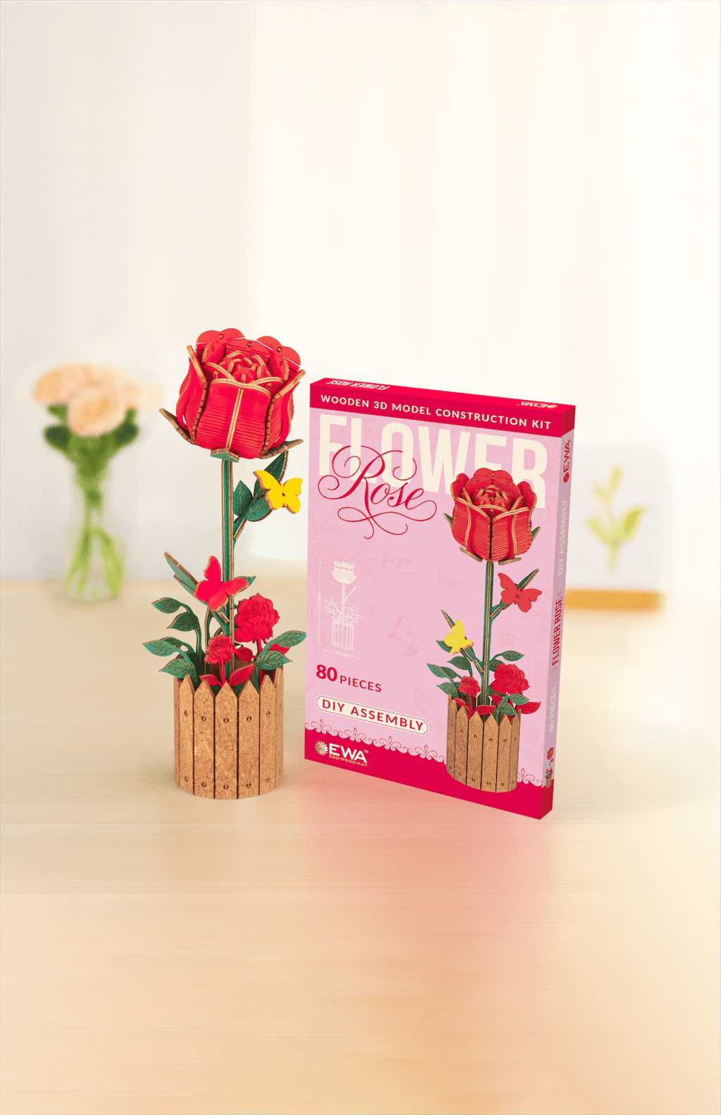 Rose — Wooden Flower Kit, 80 Pieces