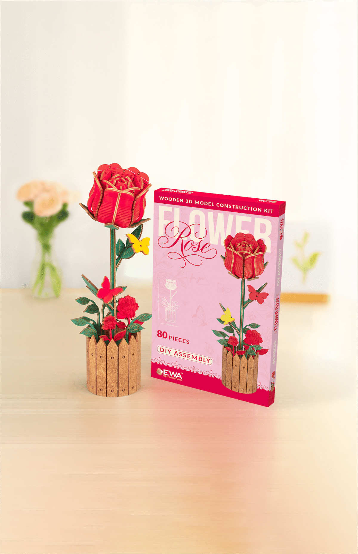 Rose — Wooden Flower Kit, 80 Pieces